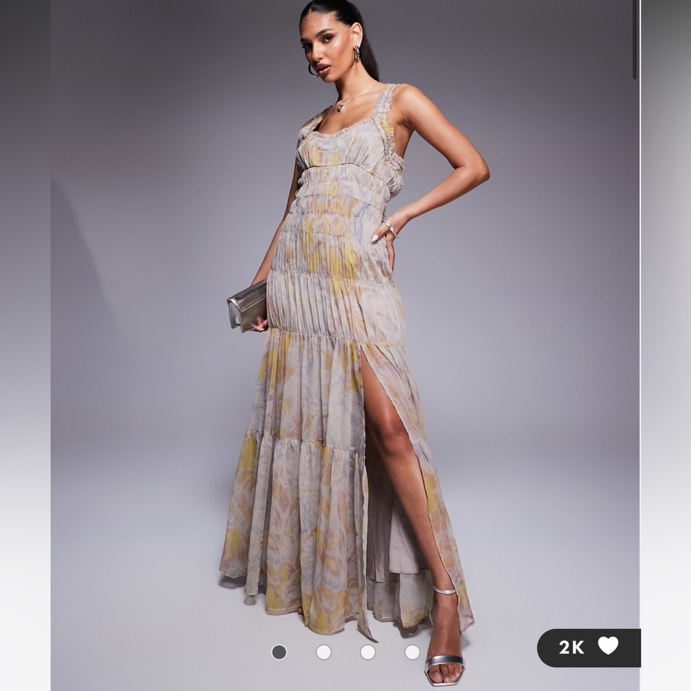 ASOS DESIGN shirred tiered ruffle trim maxi dress in floral print